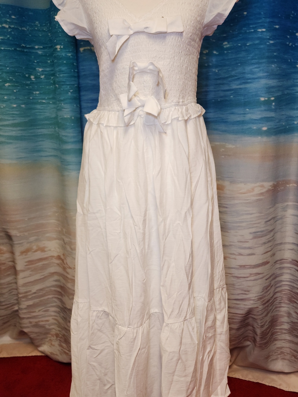 Blu Pepper White Maxi Dress with Bow Accents